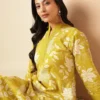 Yellow Women Floral Printed A-Line Cotton Stitched Kurta With Palazzo Sets