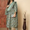 Floral Printed V-Neck Anarkali Kurta With Trousers & Dupatta