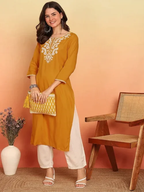 Orange Women Ethnic Motifs Kurta