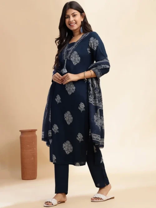 Women Ethnic Motifs Printed Cotton Kurta with Trousers & Dupatta