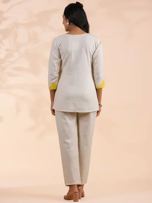 Yellow Abstract Printed Round Neck Tunic With Trouser