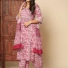 Pink Cotton Straight Kurta Set