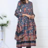 Blue Animal Print With Sequence Work Anarkali Cotton Kurta Set