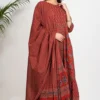Maroon Floral Print With Ruffled Anarkali Cotton Stitched Kurta Set