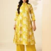 Yellow Women Floral Printed A-Line Cotton Stitched Kurta With Palazzo Sets