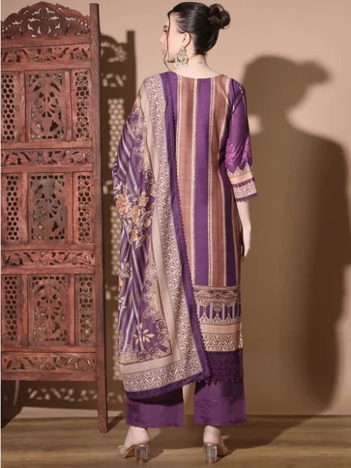 Ethnic Motifs Printed V-Neck Chanderi Silk Straight Kurta & Palazzos With Dupatta