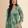 Green Floral Printed Pleated Notch Neck Pure Cotton A-Line Kurta With Palazzos