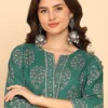 Women Floral Printed Cotton Kurta with Palazzo & Dupatta