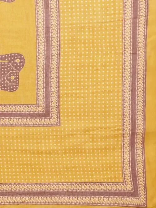 Ethnic Motifs Printed Pleated Pure Cotton A-Line Kurta With Trouser And Dupatta