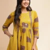 Ethnic Motifs Printed Pleated Pure Cotton A-Line Kurta With Trouser And Dupatta